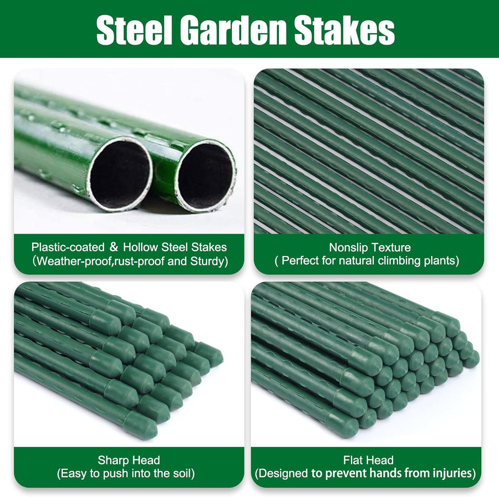 Garden Stakes 55 Inches Steel Plant Stakes Tomato Stakes Garden Poles Pack of 25