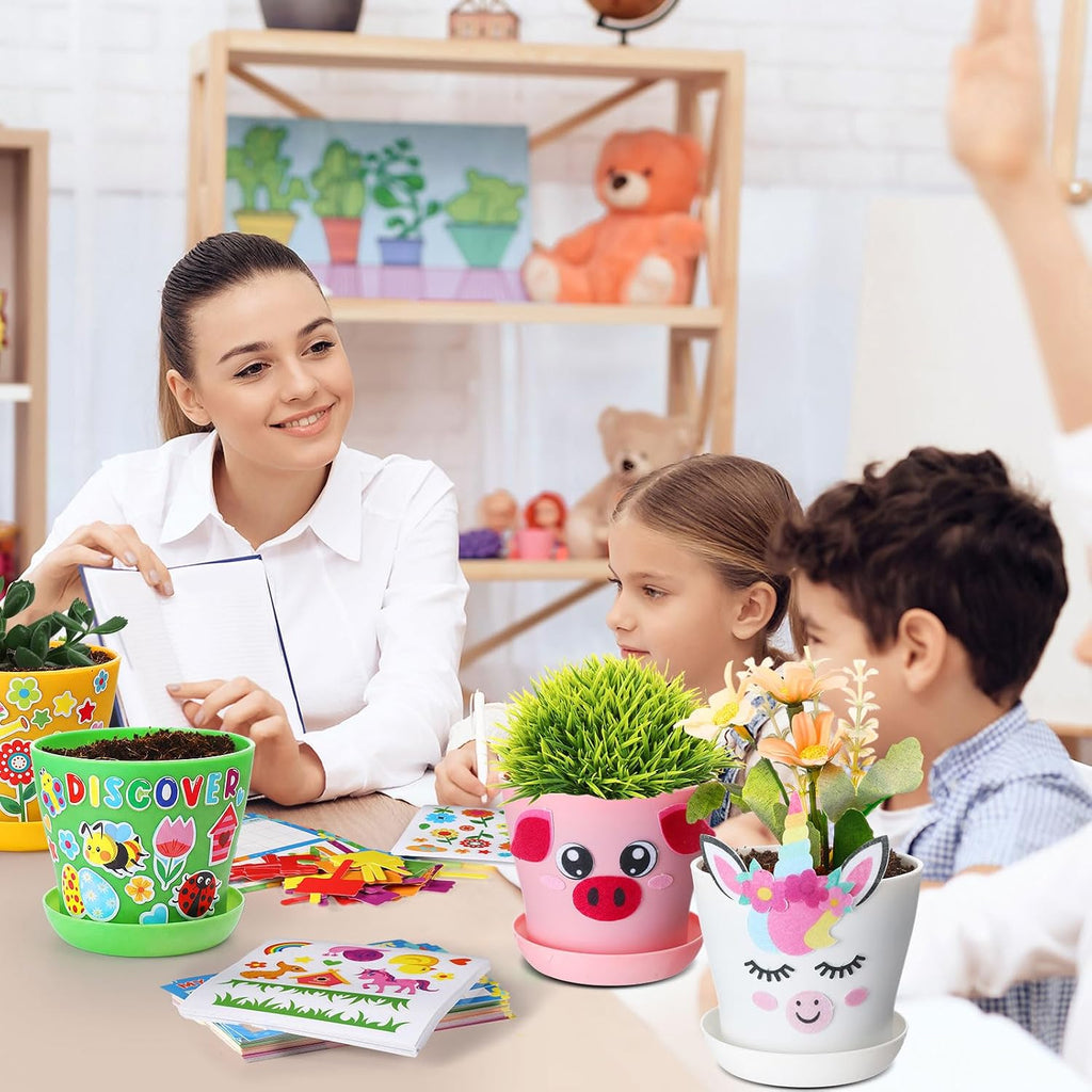 Capoda 24 Sets Garden Flower Pots Crafts Kit DIY Spring Plastic Seedling Nursery Pots with Stickers Plant Labels Growth