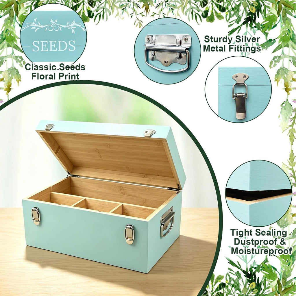 Bamboo Seed Storage Organizer Box with Lock