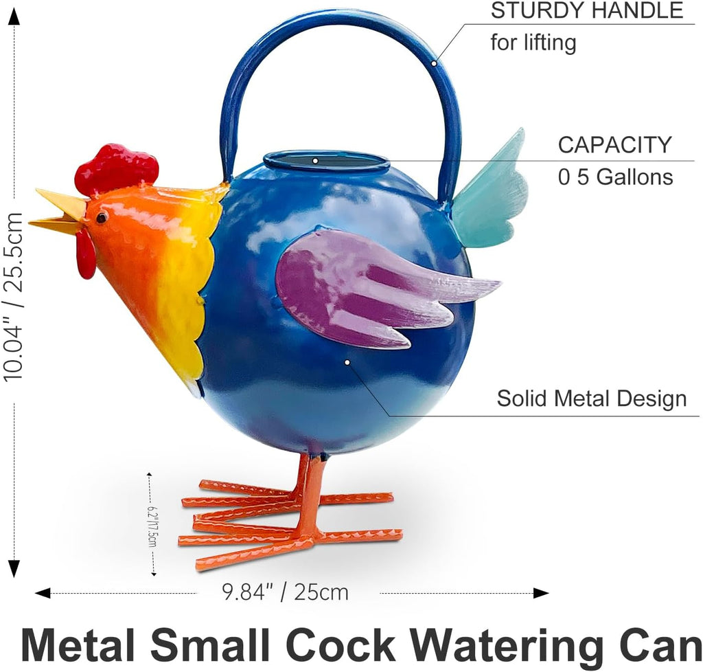 Metal Rooster Watering Can,Cute Watering Can for Indoor/Outdoor Plants | Durable Water Tool with Sturdy Handle, 1.8L