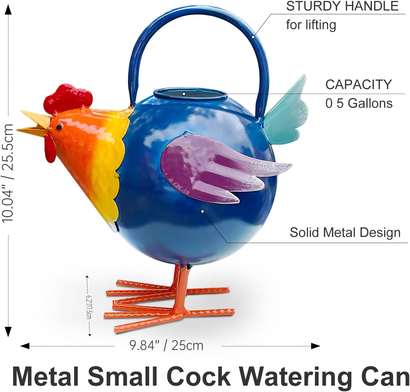 Metal Rooster Watering Can,Cute Watering Can for Indoor/Outdoor Plants | Durable Water Tool with Sturdy Handle, 1.8L