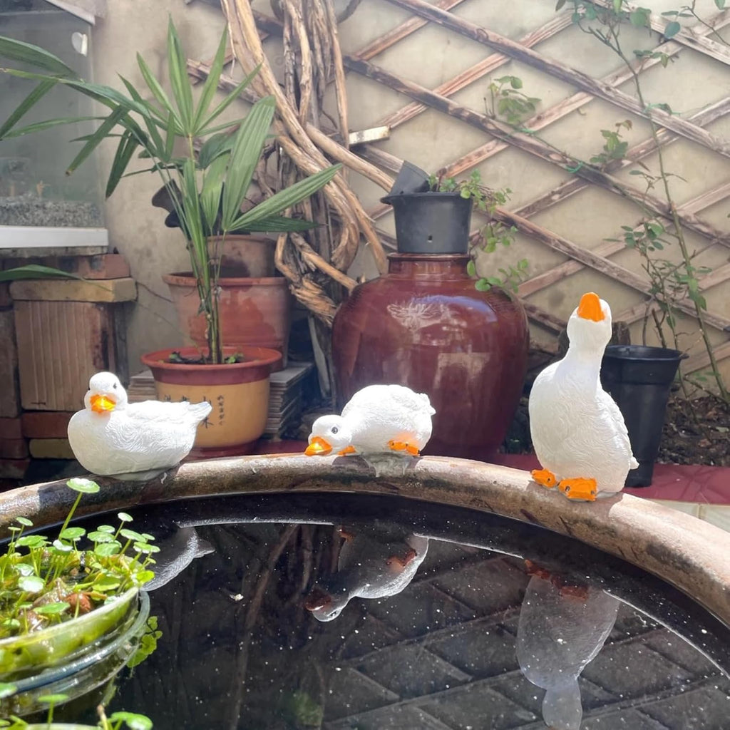 3PCS Duck Statues Resin Ducks Outdoor Garden Yard Porch Duck Pond Decor | Duck Goose Sculpture Ornaments, Suitable for