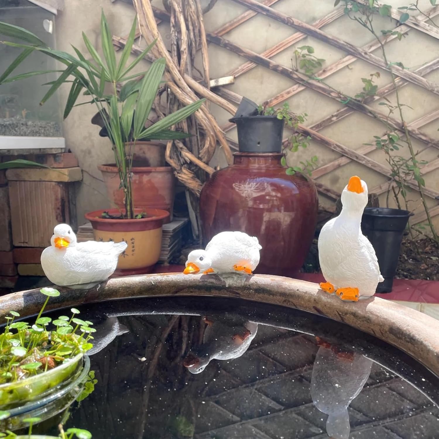 3PCS Duck Statues Resin Ducks Outdoor Garden Yard Porch Duck Pond Decor | Duck Goose Sculpture Ornaments, Suitable for