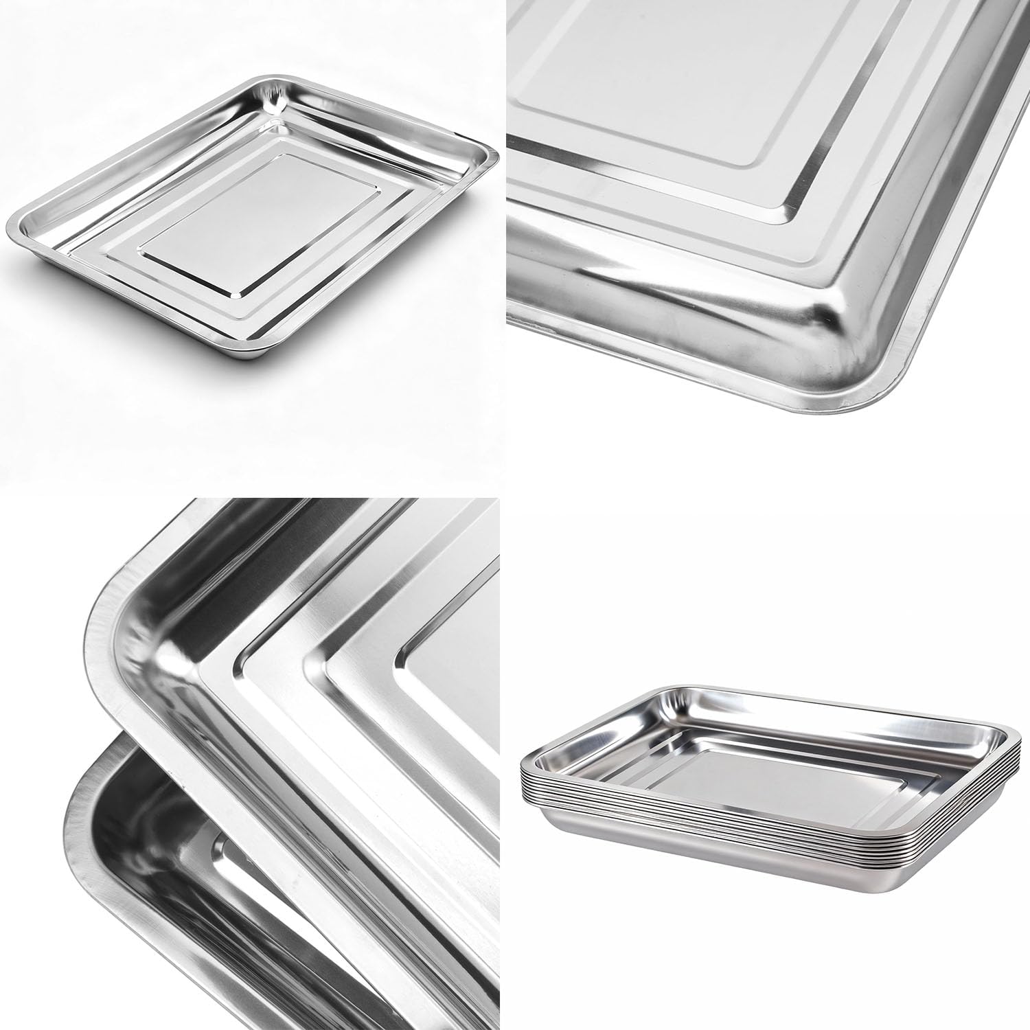 10-Pack 16 Inch Stainless Steel Growing Trays, Heavy-Duty Metal Sprouting Tray for Plants, Stainless Steel Plant