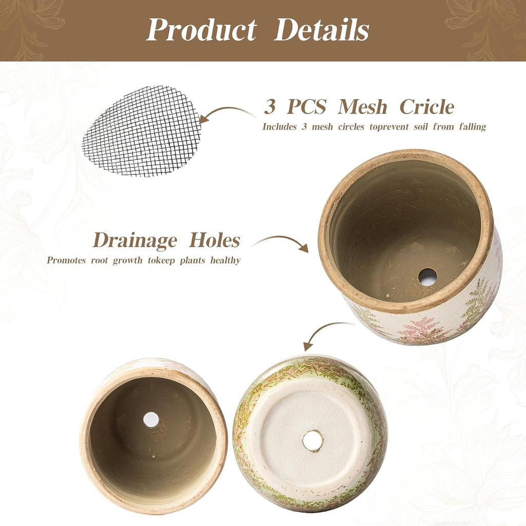 SURE YUESI Ceramic Plant Pots Set of 2, 4.7+5.7 Inch Vintage Indoor Planters with Drainage Hole, Farmhouse Ceramic