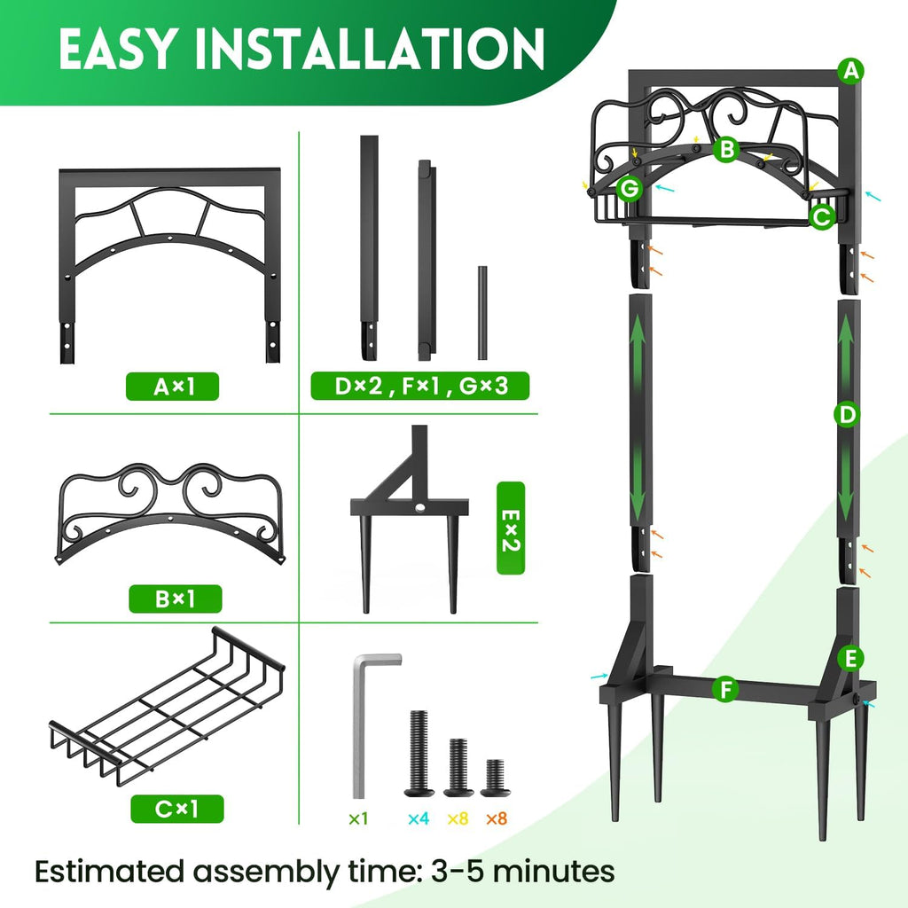 Garden Hose Holder, Heavy Duty Metal Water Hose Holder with 4 Spikes Outdoor Freestanding Hose Hanger Detachable Sturdy