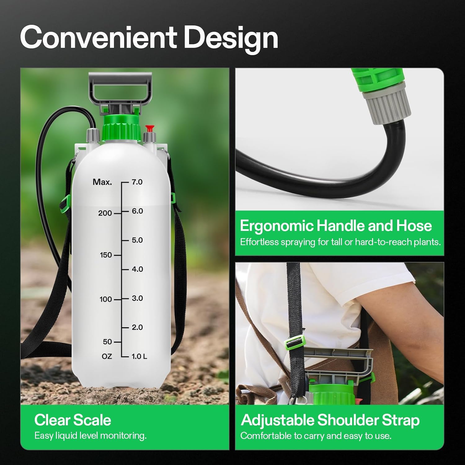 VIVOSUN 1.8 Gal/7L Pump Sprayer, Garden Water Sprayer | for Plants, Weeds & Lawn Care, with 3 Nozzles, 50'' Long Hose &