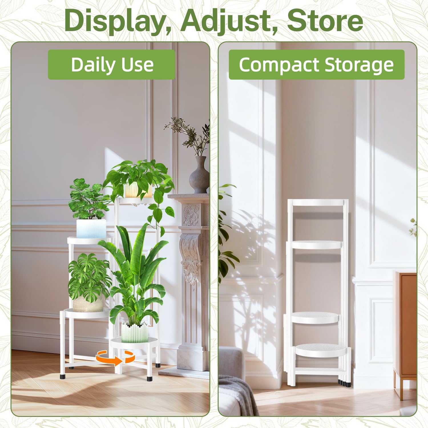 iDavosic.ly Plant Stand Indoor Outdoor, 4 Tier Metal Corner Shelf, White | Tiered Flower Display Holder, Folding Multi