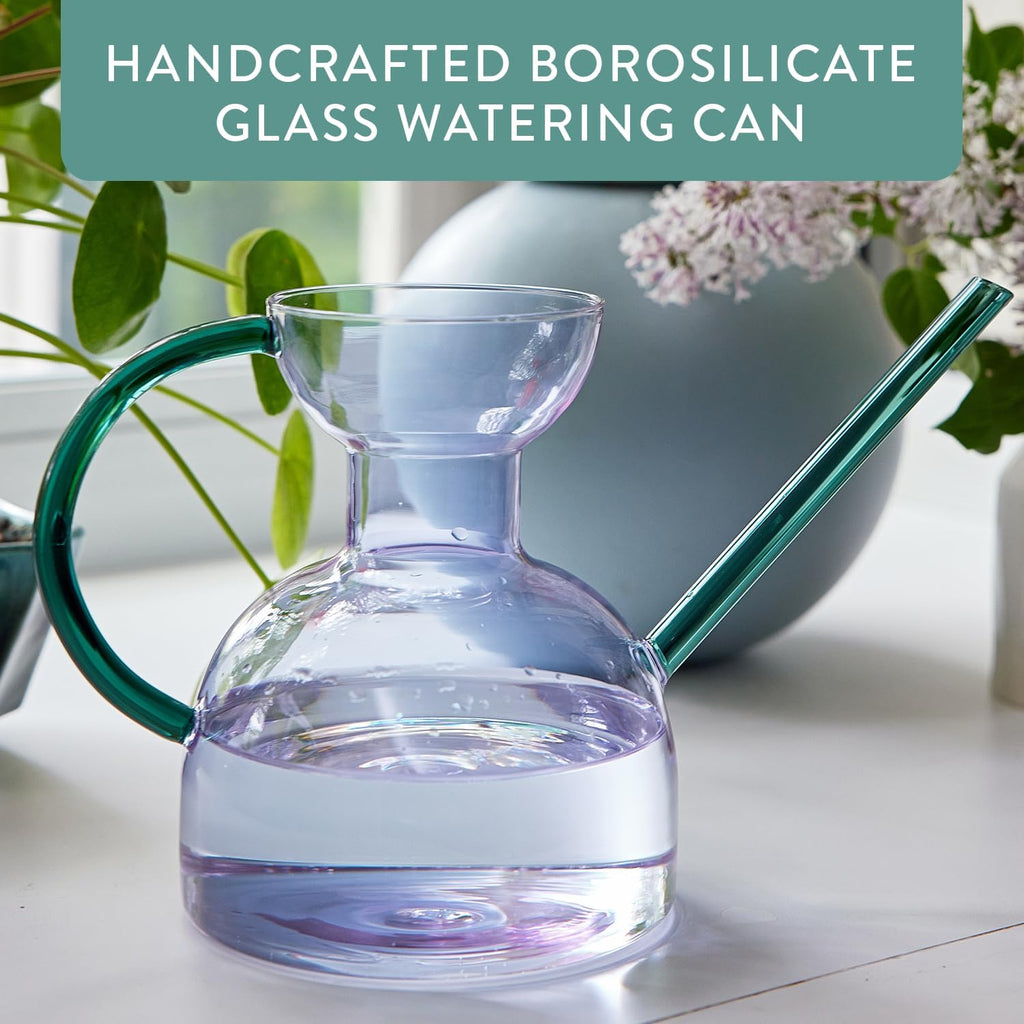 Modern Sprout Glass Watering Can w/Long Sprout - 32oz - (Purple/Emerald) | Handcrafted from Borosilicate Glass - Ideal