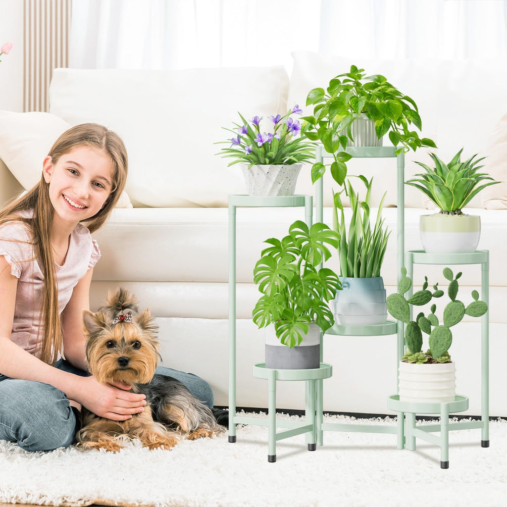 iDavosic.ly Plant Stand Indoor Outdoor, 6 Tier Metal Corner Shelf, Green | Tiered Flower Display Holder, Folding Multi