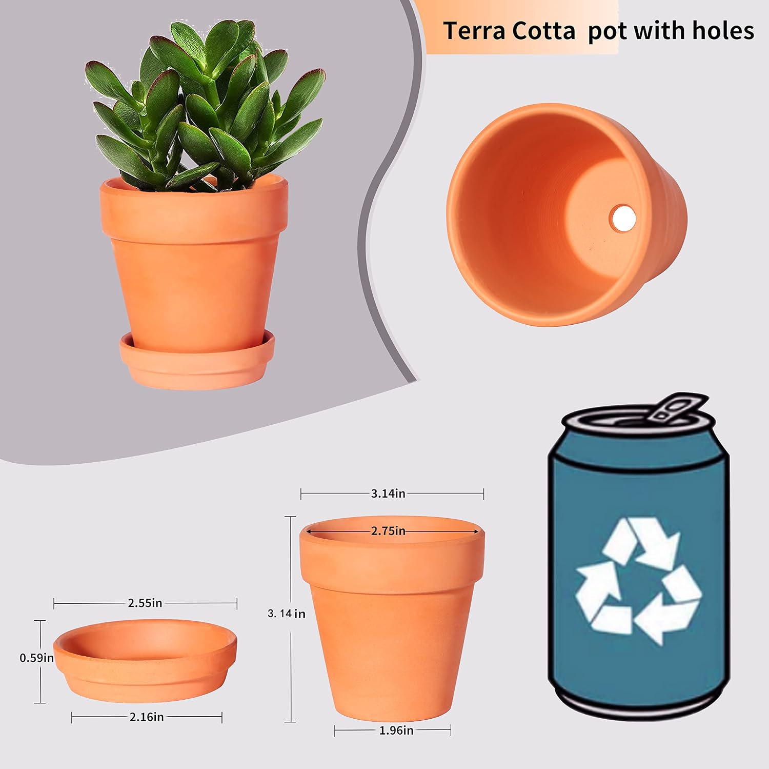 TKSCUSR 3 Inch Terracotta Pots with Saucer-20 Pack，Cactus Terra Cotta Flower Pot with Drainage，Succulent Nursery Clay