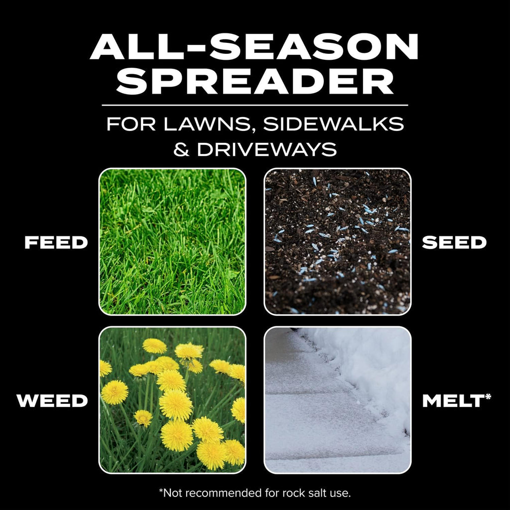 Scotts Turf Builder EdgeGuard DLX Broadcast Spreader for Seed, Fertilizer, Salt, Ice Melt, Holds up to 15,000 sq.ft.