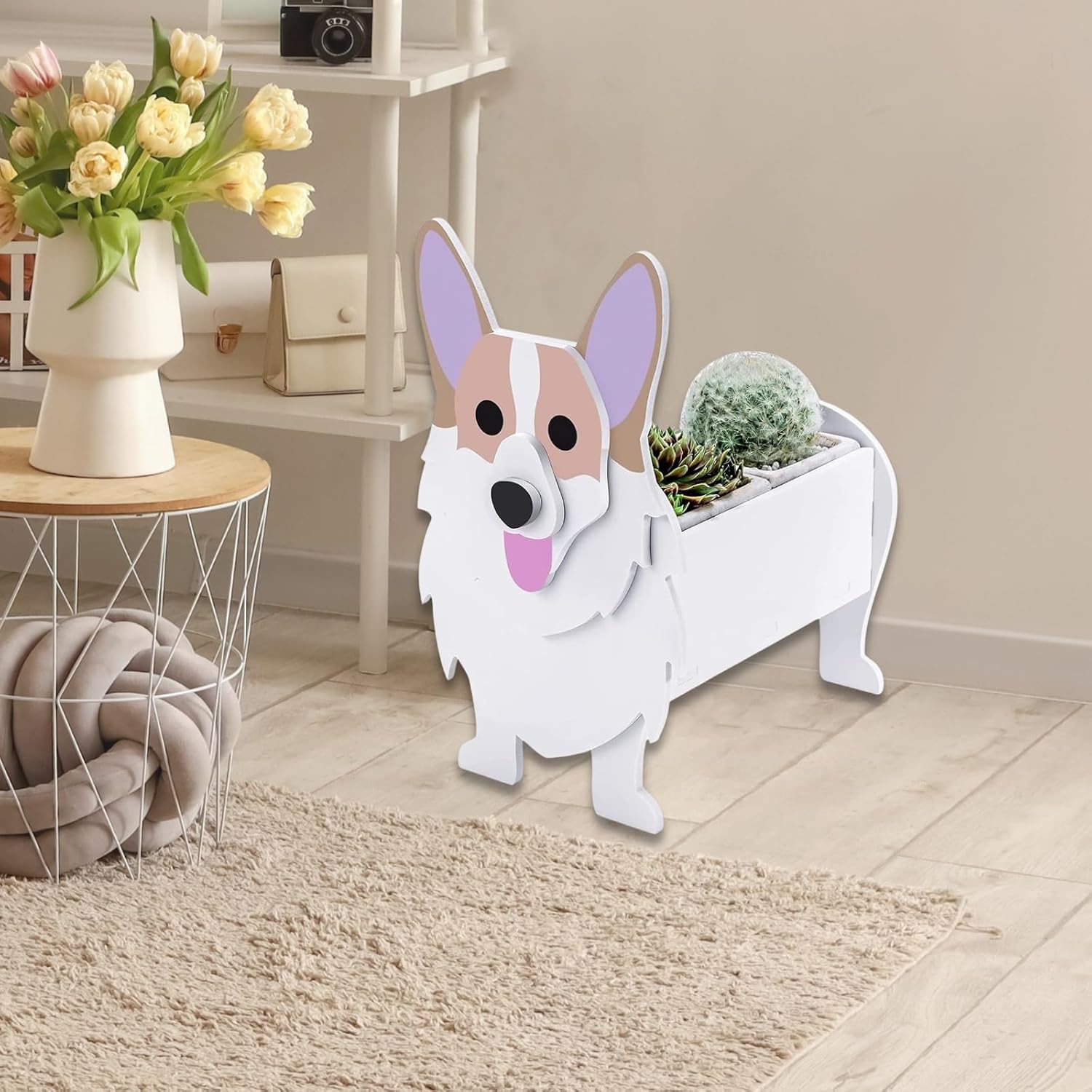 Corgi Dog Planter Pots, Animal Shaped Flower Pot | Cute Plant Gift for Women and Pet Lovers, Indoor Outdoor Garden Home