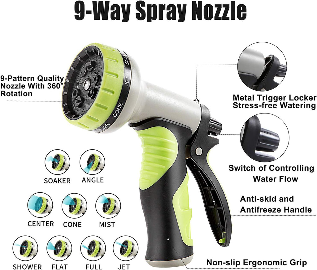Garden Hose 75 ft Heavy Duty - Flexible Water Hose | with 9 Way Spray Nozzle and 4 Layers Hybrid-3/4’’ Nickel Plated