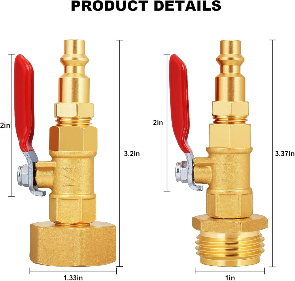 RV Winterize Blowout Adapter with 1/4" Quick Connect Plug and 3/4" Garden Water Hose Threading with Valve (4 Pack)