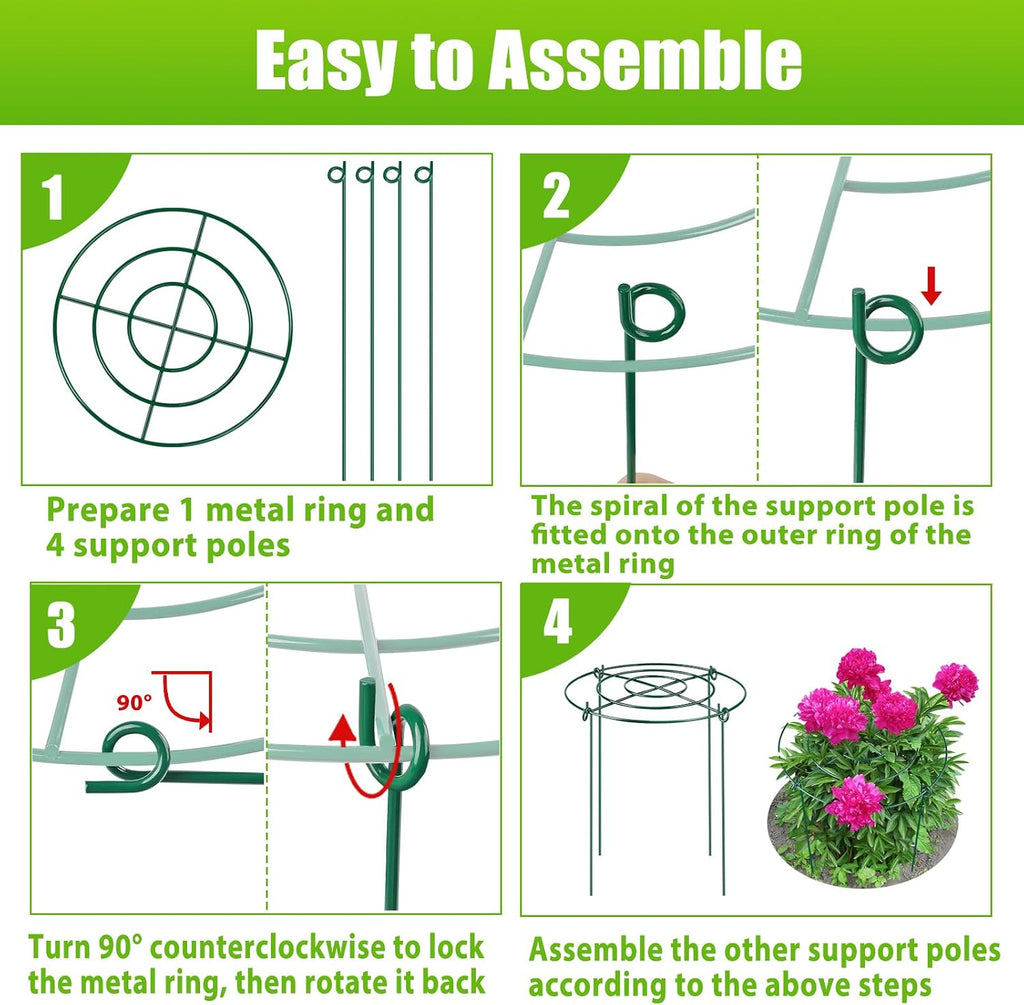 MJZ 4 Pack Peony Cages and Supports, 11.5" Dx16 H Metal Plant Supports | Heavy Duty Metal Peony Support Cage Flower