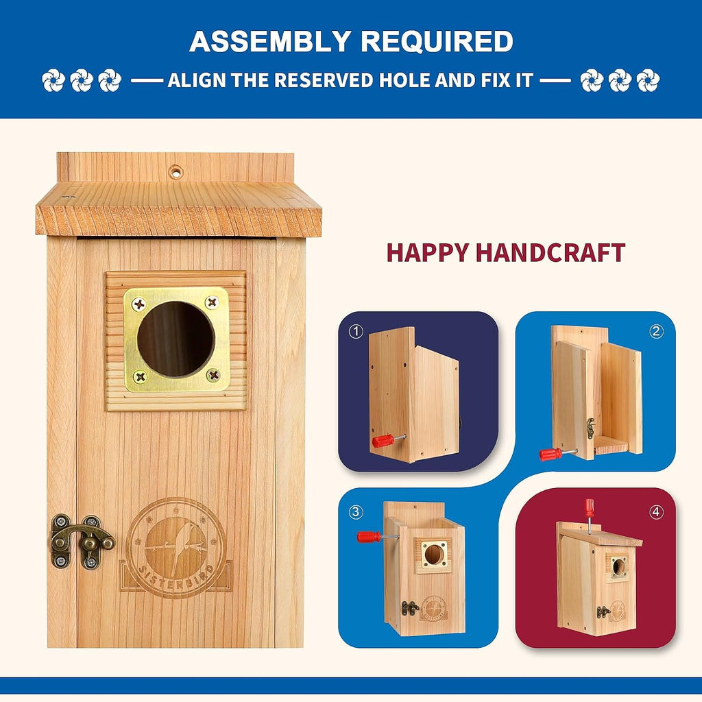 SISTERBIRD Bird Houses for Outside Clearance with Copper Guard, Cedar Bird House Outdoor, Bluebird Finch Swallow Wren