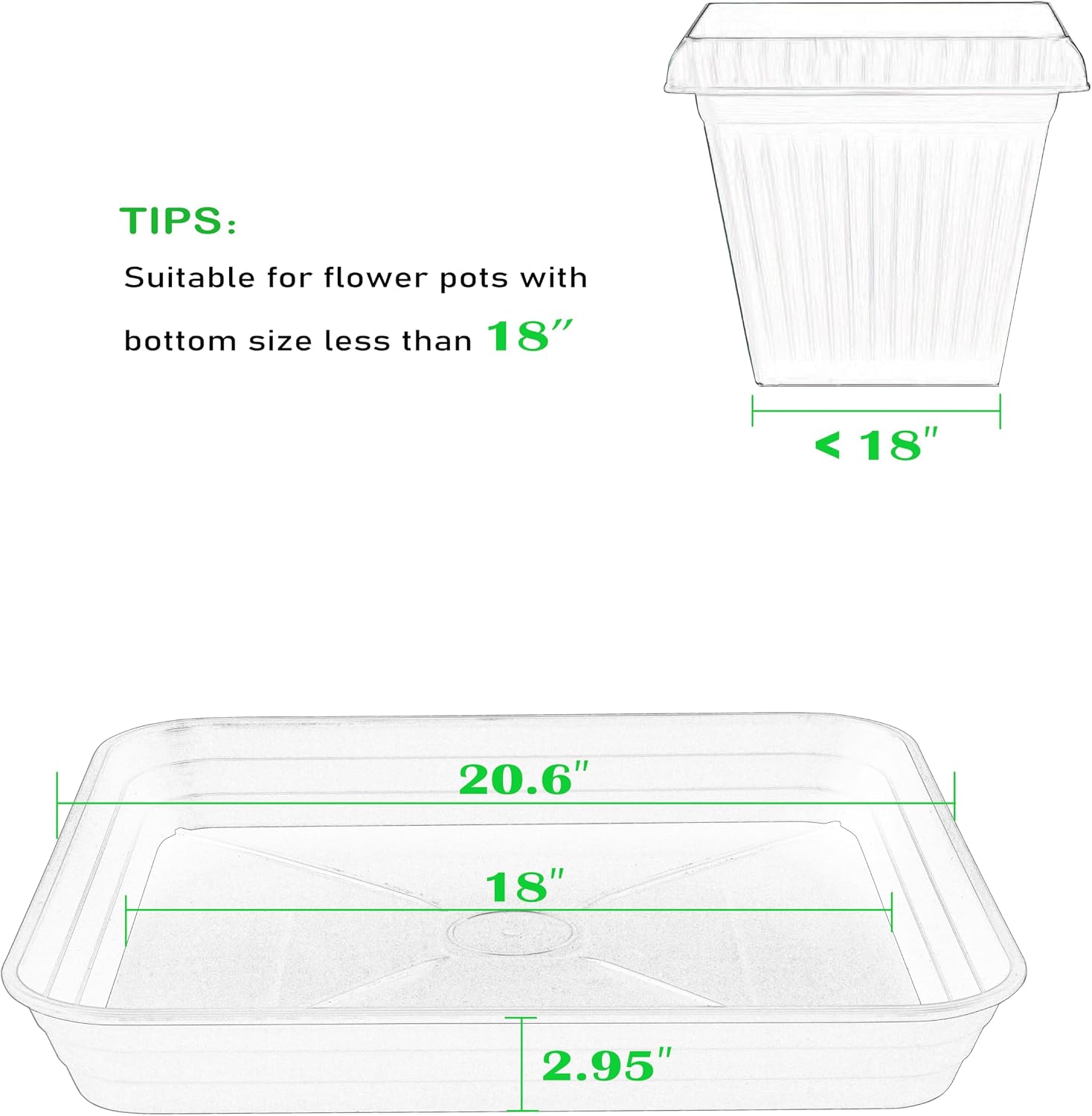 3 Pack Square Plant Saucer Tray 20 inch, Heavy Duty Plastic Plant Saucers for Indoors Outdoor, Flower Plant Drip Trays