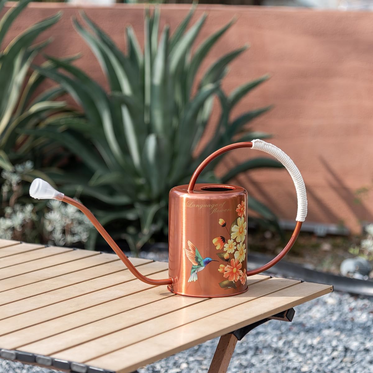 68oz Bronze Stainless Steel Watering Can, Hummingbird Pattern & 2 Sprayers