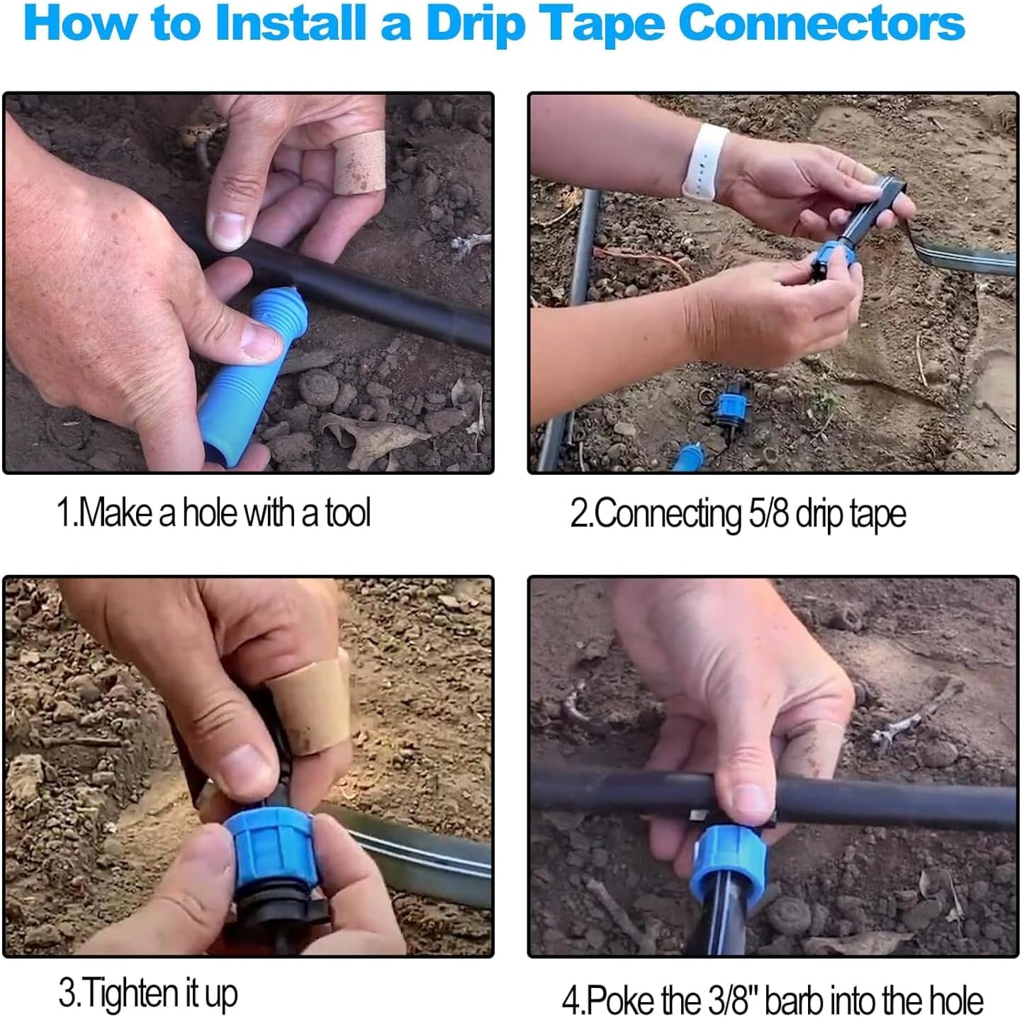 105PCS 5/8" Drip Irrigation Tape Connector Fitting Kit Include 50PCS Connectors,50PCS Tape Row Ends,5PCS Irrigation