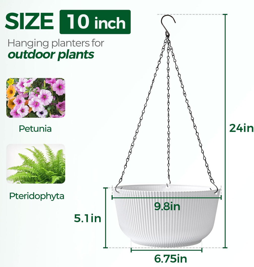 T4U Hanging Planters for Indoor Outdoor, 10 Inch Self Watering Pots, 2 Pack | Hanging basket with reservoir, drainage