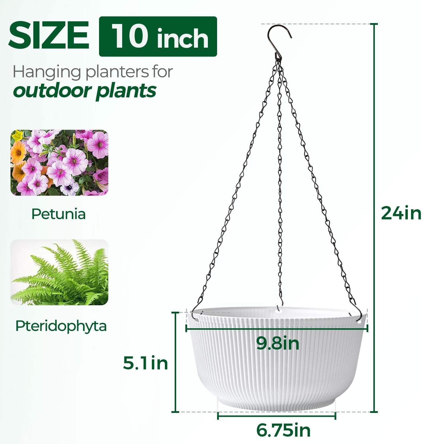 T4U Hanging Planters for Indoor Outdoor, 10 Inch Self Watering Pots, 2 Pack | Hanging basket with reservoir, drainage