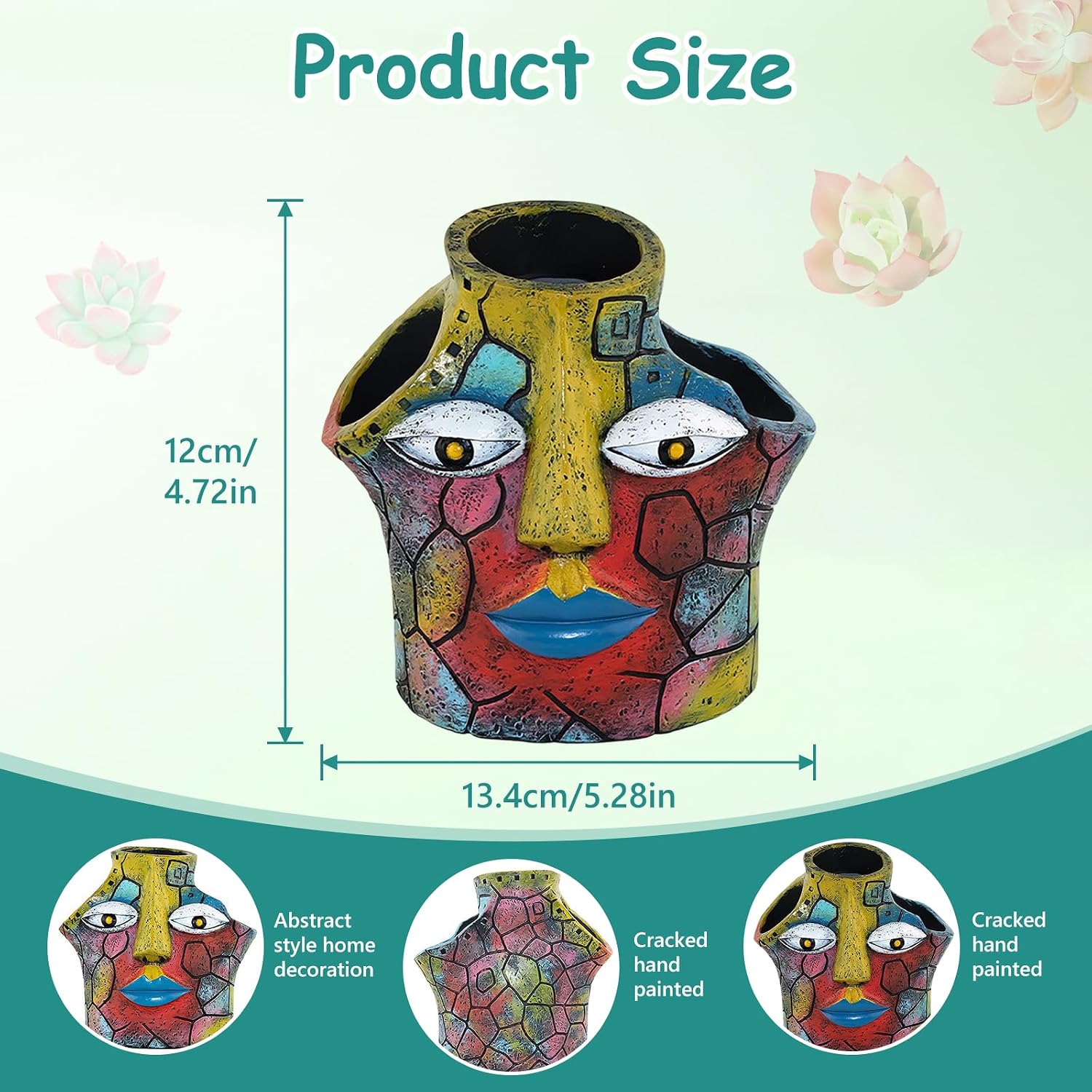 Buachois Abstract Face Planter Three Hole Pots for Plants Artistic Flowerpot for Indoor Outdoor Garden Decor