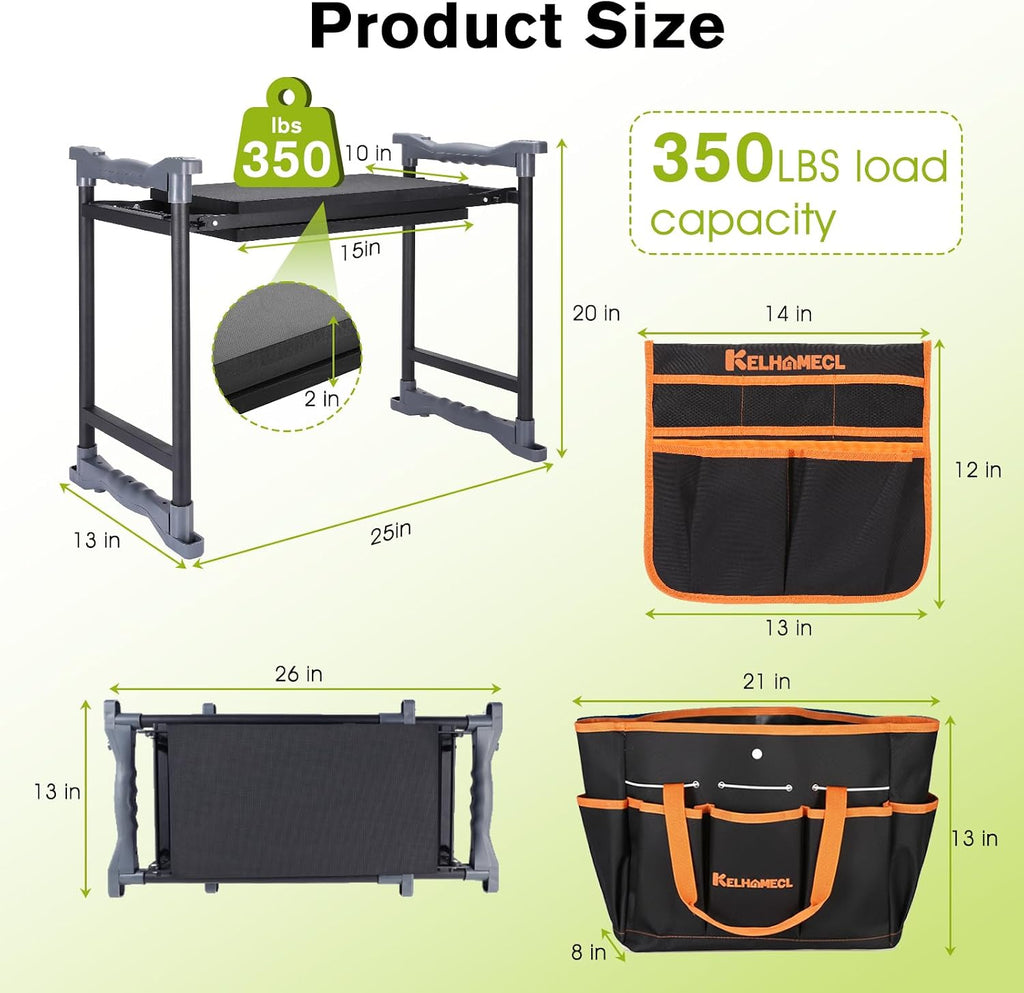 Garden Kneeler and Seat with Umbrella,Heavy Duty Gardening Bench and Stool | 2-in-1 Foldable Gardening Stool with