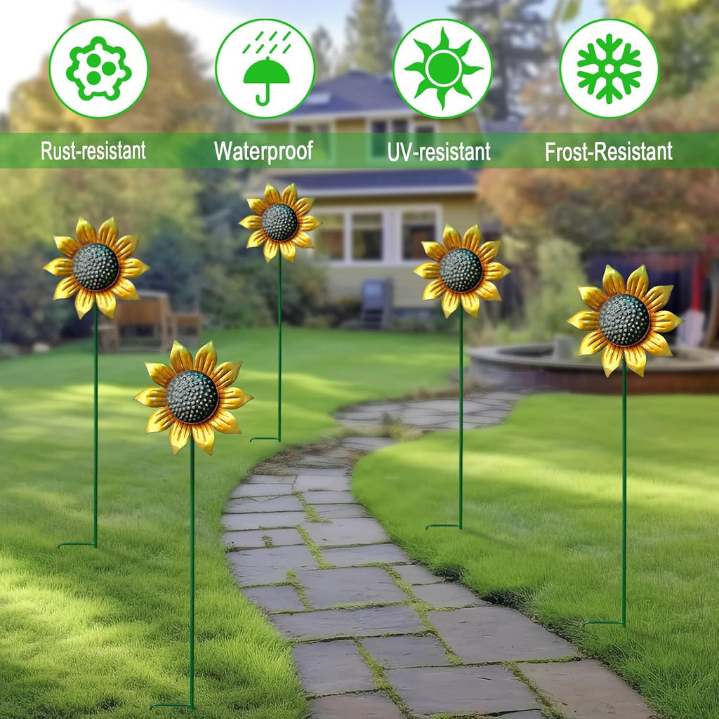 Metal Sunflower Wind Spinners,5 Pack Flower Outdoor Yard Garden Stakes | Metal Wind Spinner for Yard Stake,Patio,Lawn