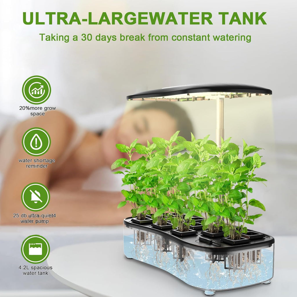 Fulsren Indoor Garden Hydroponics Growing System Kit 12Pods, Vegetable Growth Lamp Countertop with LED Grow Light