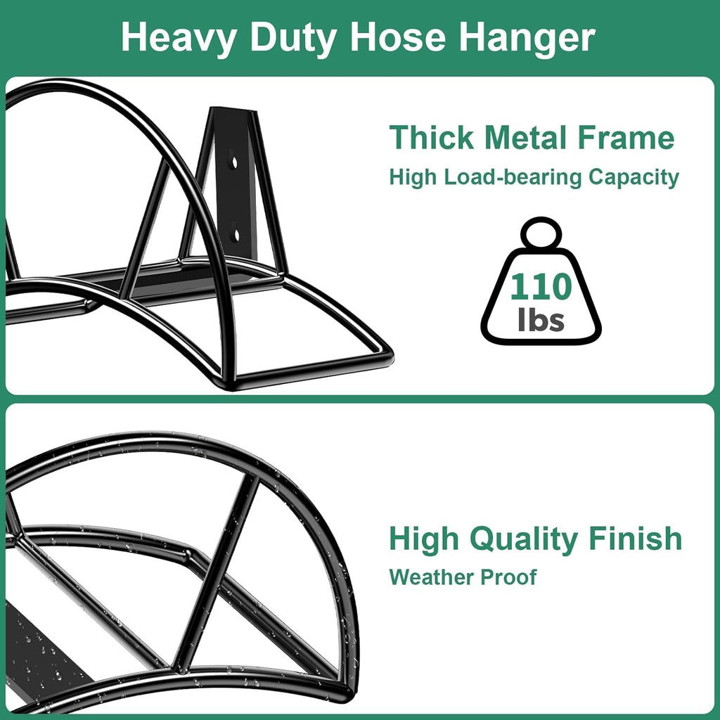 TomCare Garden Hose Holder Wall Mount, 150FT Capacity Water Hose Hanger | 7 mm Solid Metal Rod, One-Piece Welded Frame