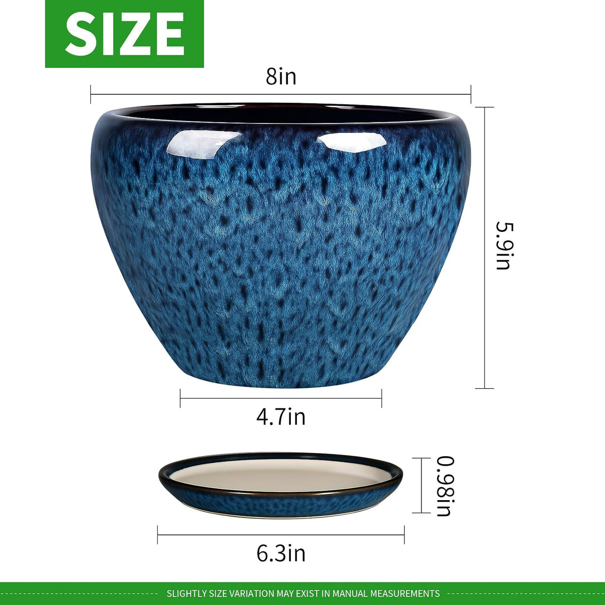 Deep Dream 8 Inch Plant Pots- Ceramic Pots for Plants with Drainage Hole and Saucer, Large Planter Pot for Indoor