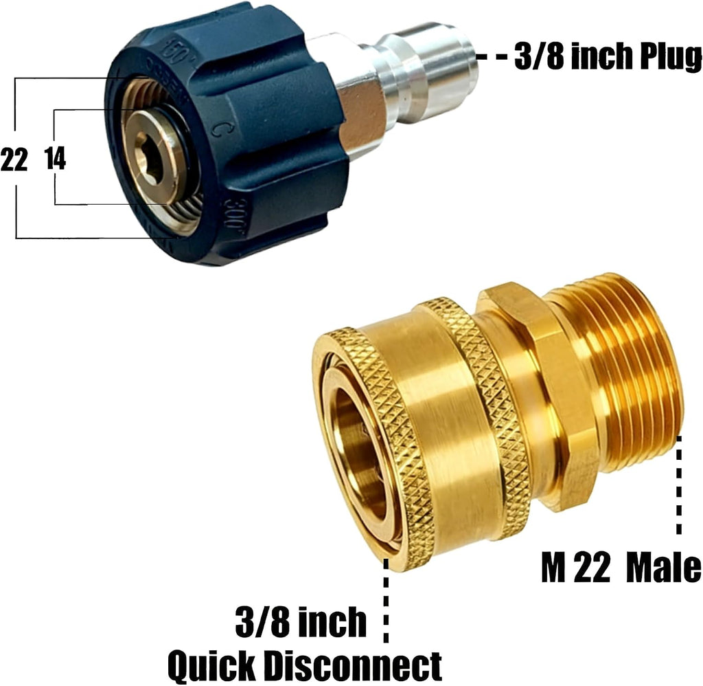 Pressure Washer Adapter Set, Quick Disconnect Kit | M22 14 mm Quick Connect Swivel to 3/8'' Quick Connect Fittings