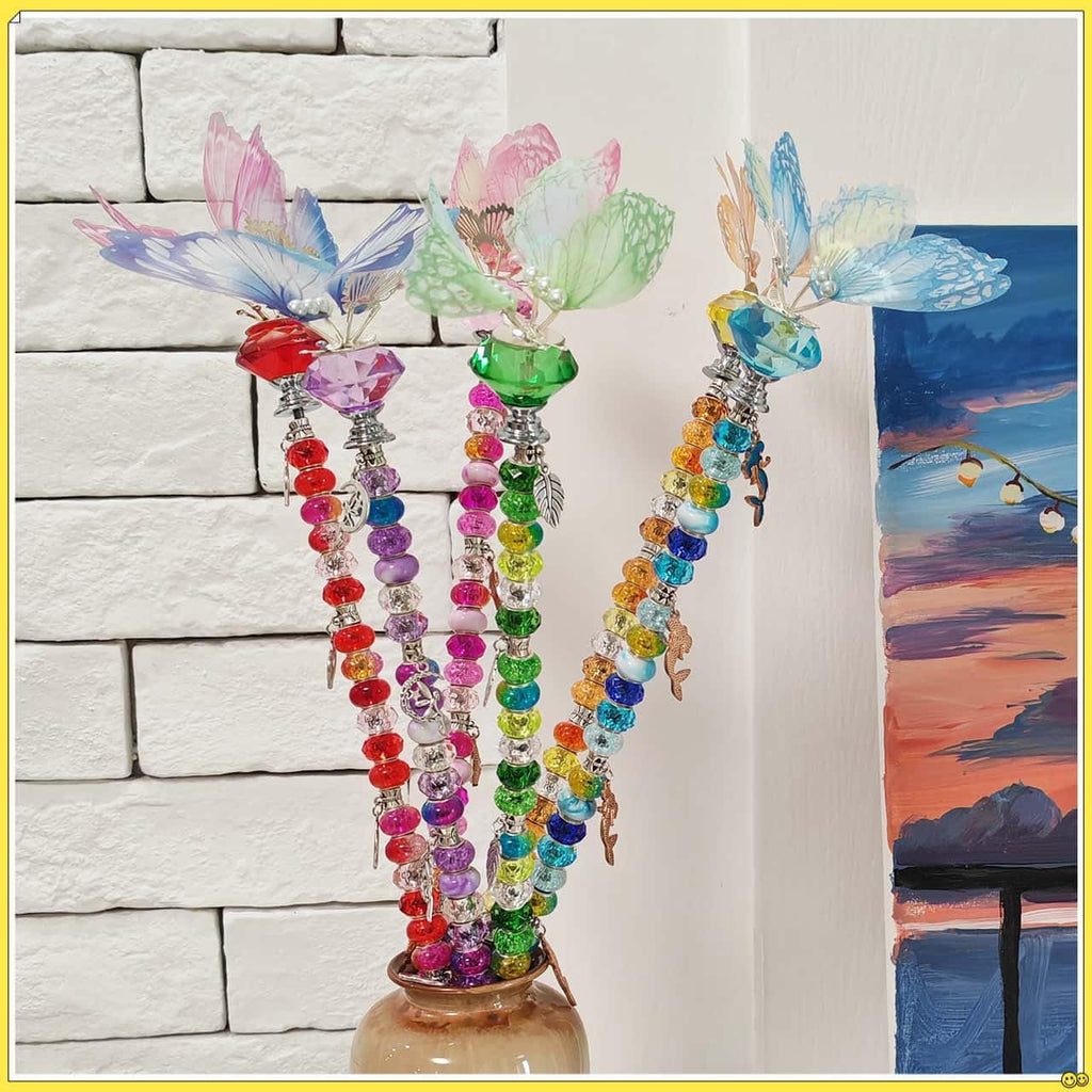 200Pcs DIY Butterfly Garden Stakes Kit - Fairy Wand Garden Stake Beads Kits, Fairy Garden Accessories Kit for Outdoor
