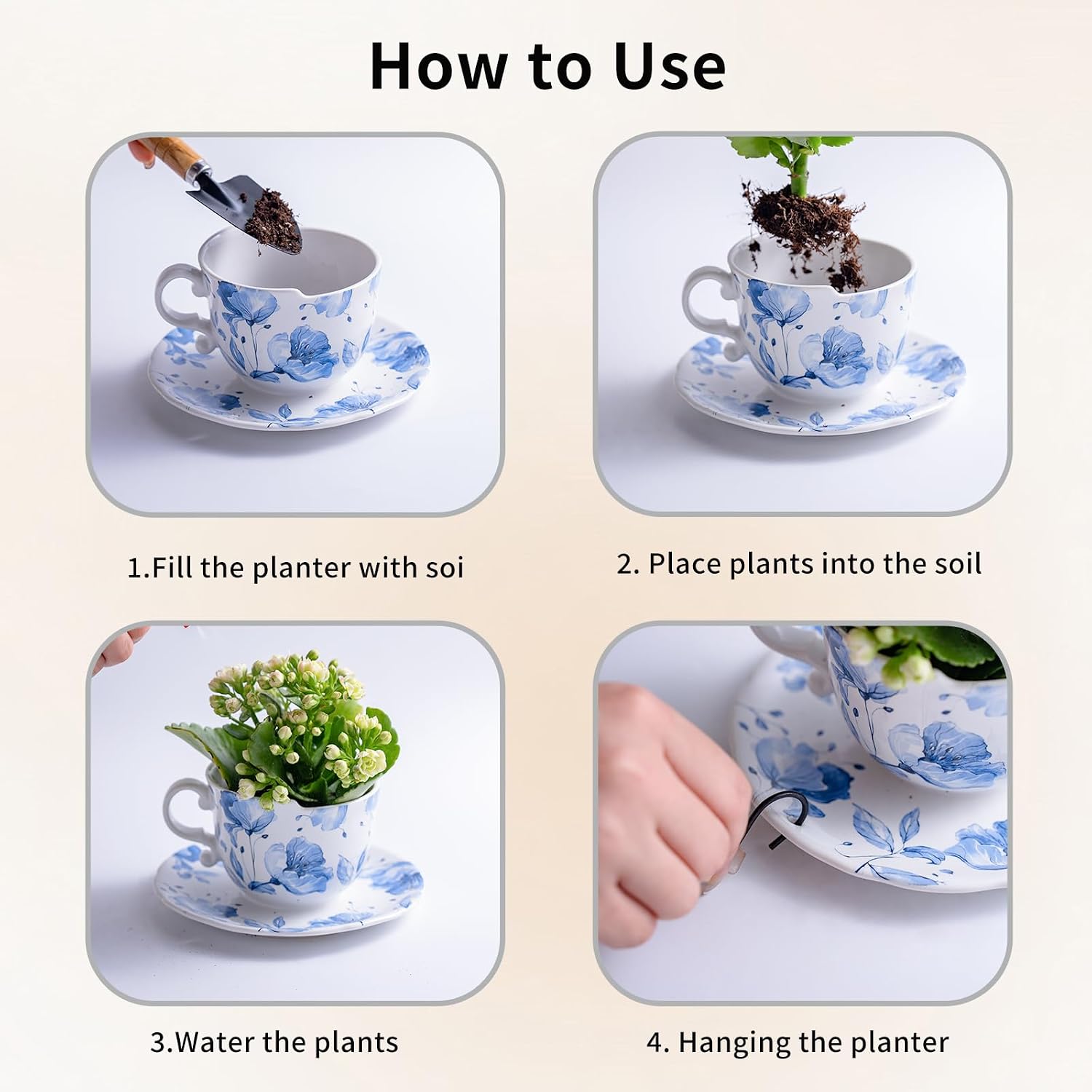 TEATALK Hanging Planters for Indoor Plants, Ceramic Pots with Drainage Hole, 6.3 Inch Hanging Planter with Chain