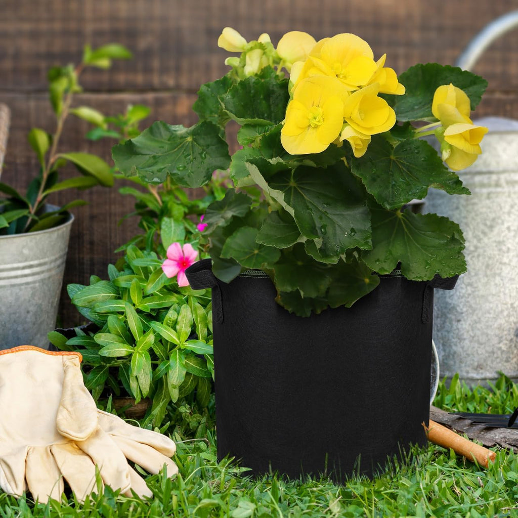 YARNOW 5-Pack 4 Gallon Fabric Grow Bags, Non-Woven Plant Pots with Reinforced Handles for Vegetables, Tomatoes
