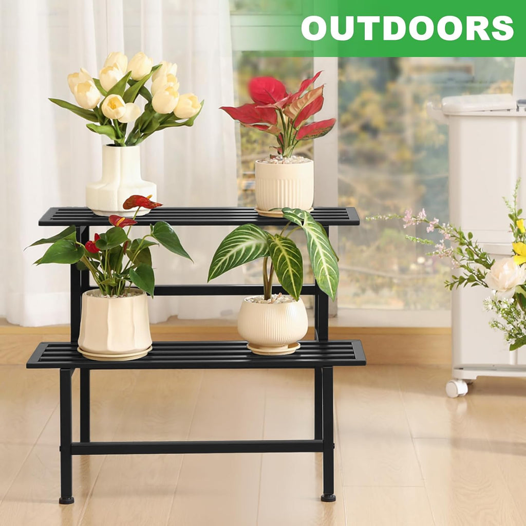 Dipion 2 Tier Metal Plant Stand Outdoor Indoor,Ladder Plant Shelf,Black | Weight Capacity 240 lbs Heavy Duty,26"L x