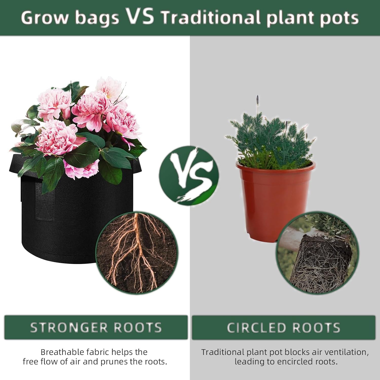 5/10/12/20/30 Pack 10 Gallon Grow Bags, Heavy Duty Thickened Nonwoven Fabric Pots with Handles, Plant Grow Bags for