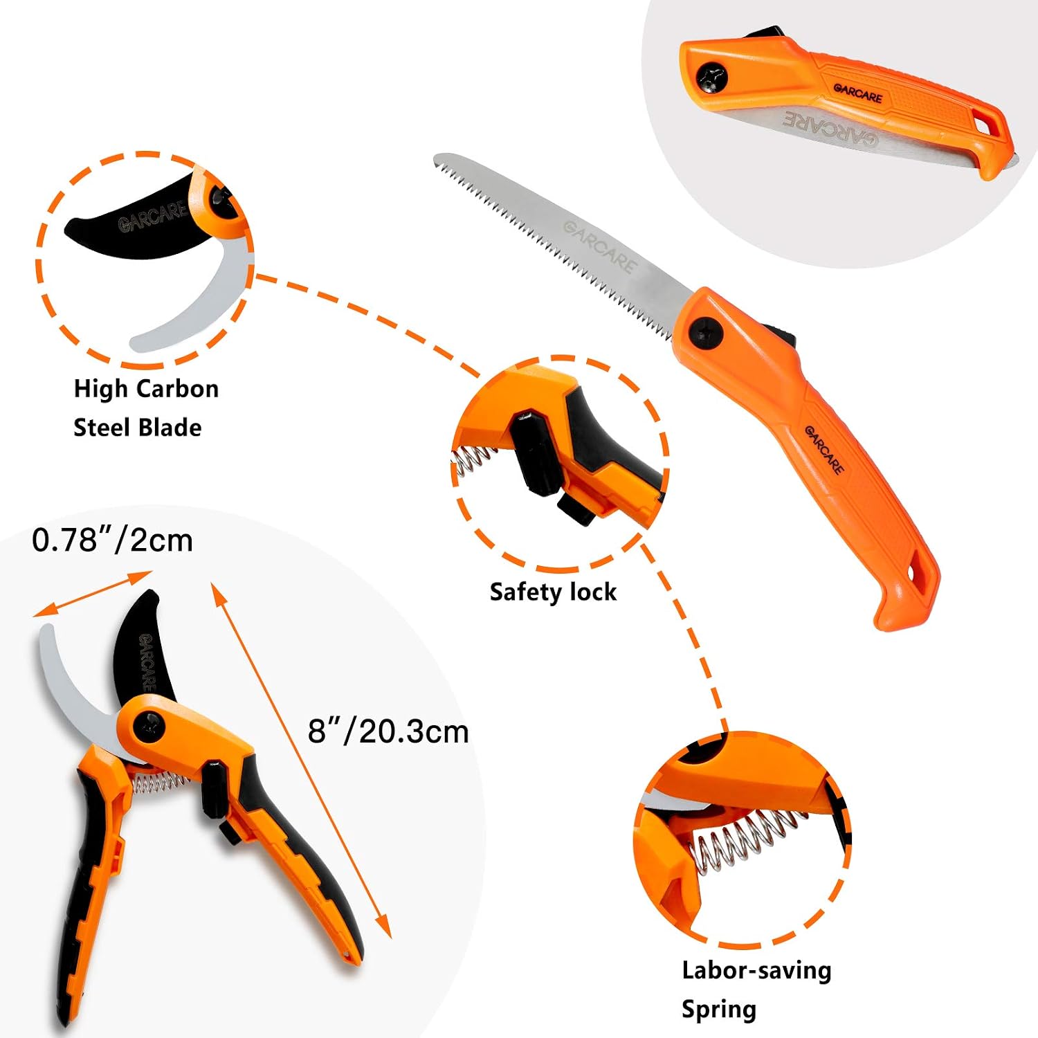 GARCARE Hedge Clippers Pruning Shears 4 in 1 Set Garden Pruning Tool Set | High Carbon Steel, Lopper, Folding Saw