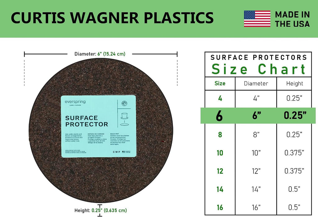 Curtis Wagner Plastics Corp. MA-600 Fabric Plant Mat (6" Diameter, Walnut Brown, 5-Pack) - Round Fabric Plant Coasters