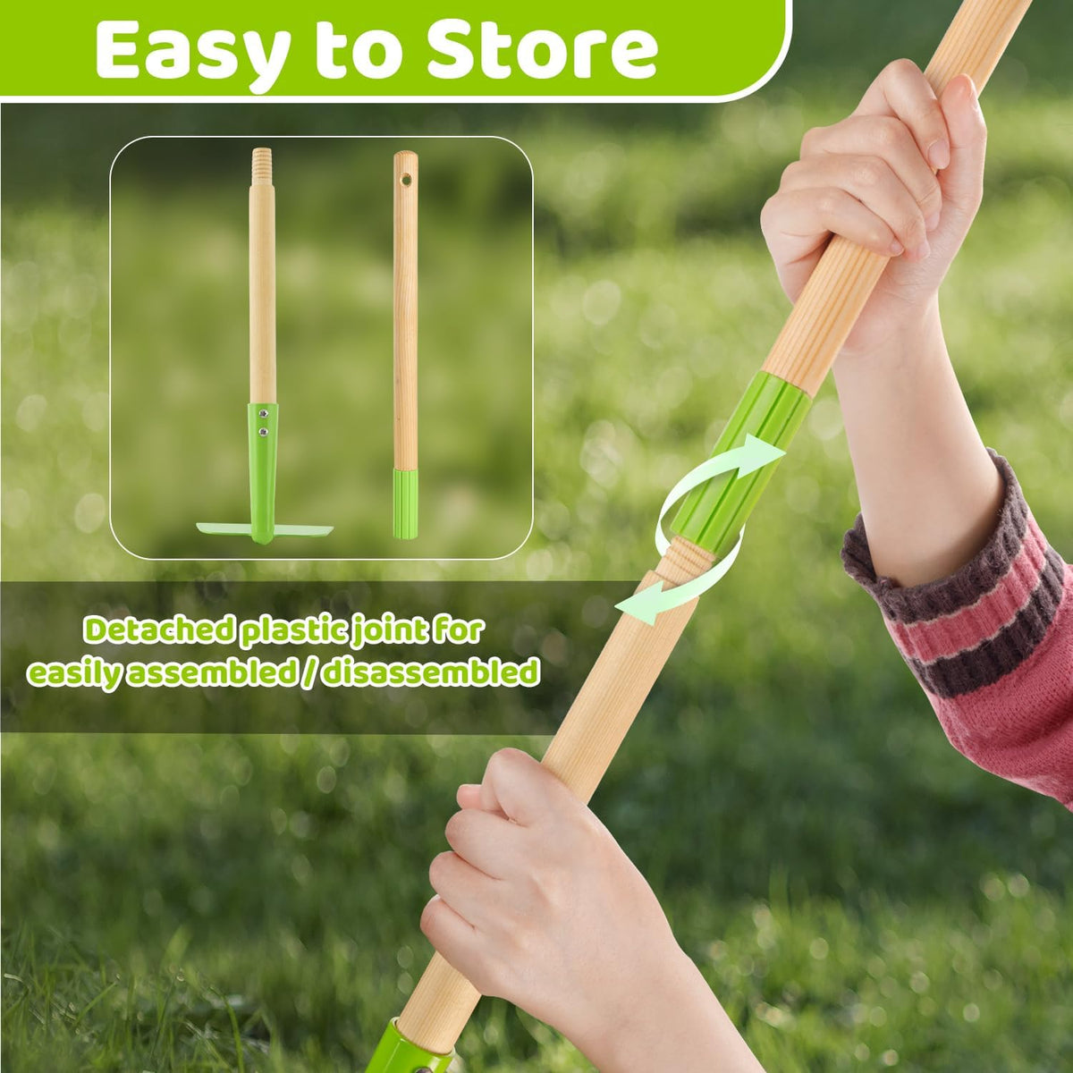 Theefun Kids Garden Tool Set 5pcs, Toddler Hoe Rake Shovel Leaf Rake Broom | Safe Kids Gardening Tools with Wooden