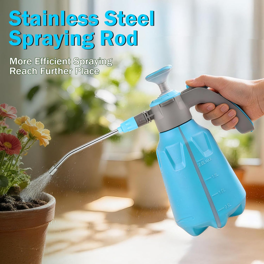 Hand Pump Sprayer 1/2 Gallon, Leak-Proof Plant Mister Spray Bottle | 2L Handheld Garden Pressure Sprayer, Lockable
