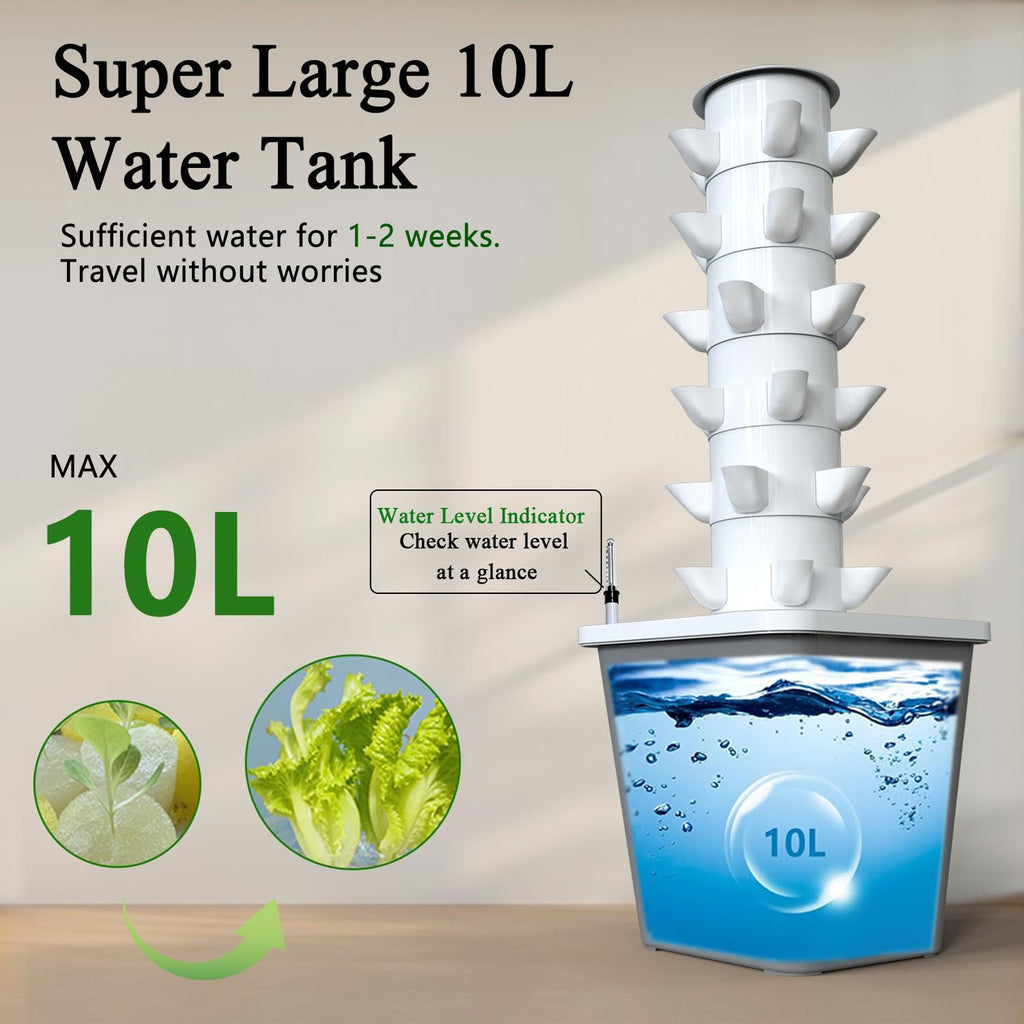 Hydroponics Growing System, 30-Plant Indoor Hydroponic Tower with Timer and Pump System, Plants Germination Kit