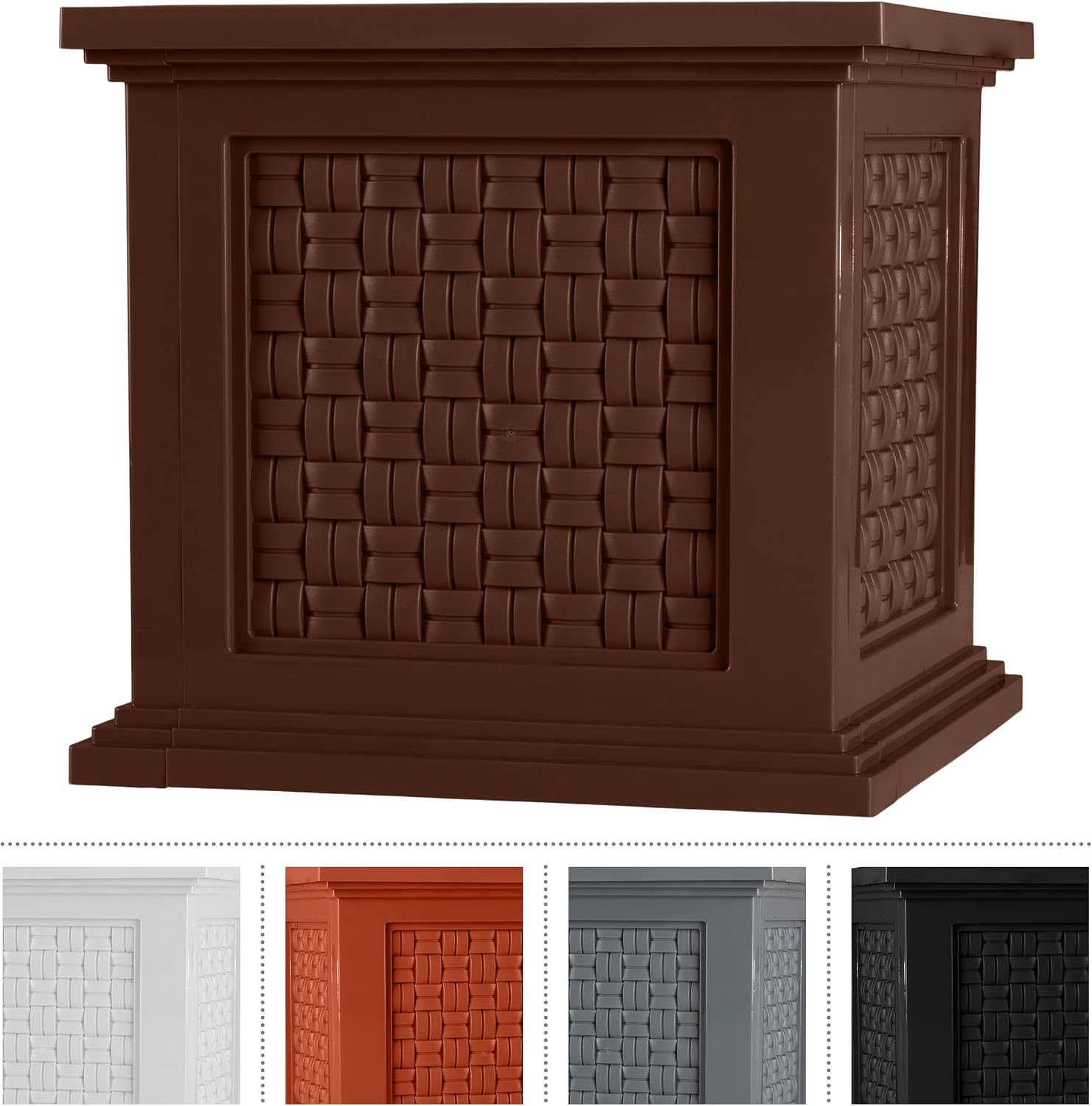 Rattan Style Outdoor Planter Box - 14.65-Inch-Square Decorative Flower or Plant Pot - Garden, Patio and Front Porch