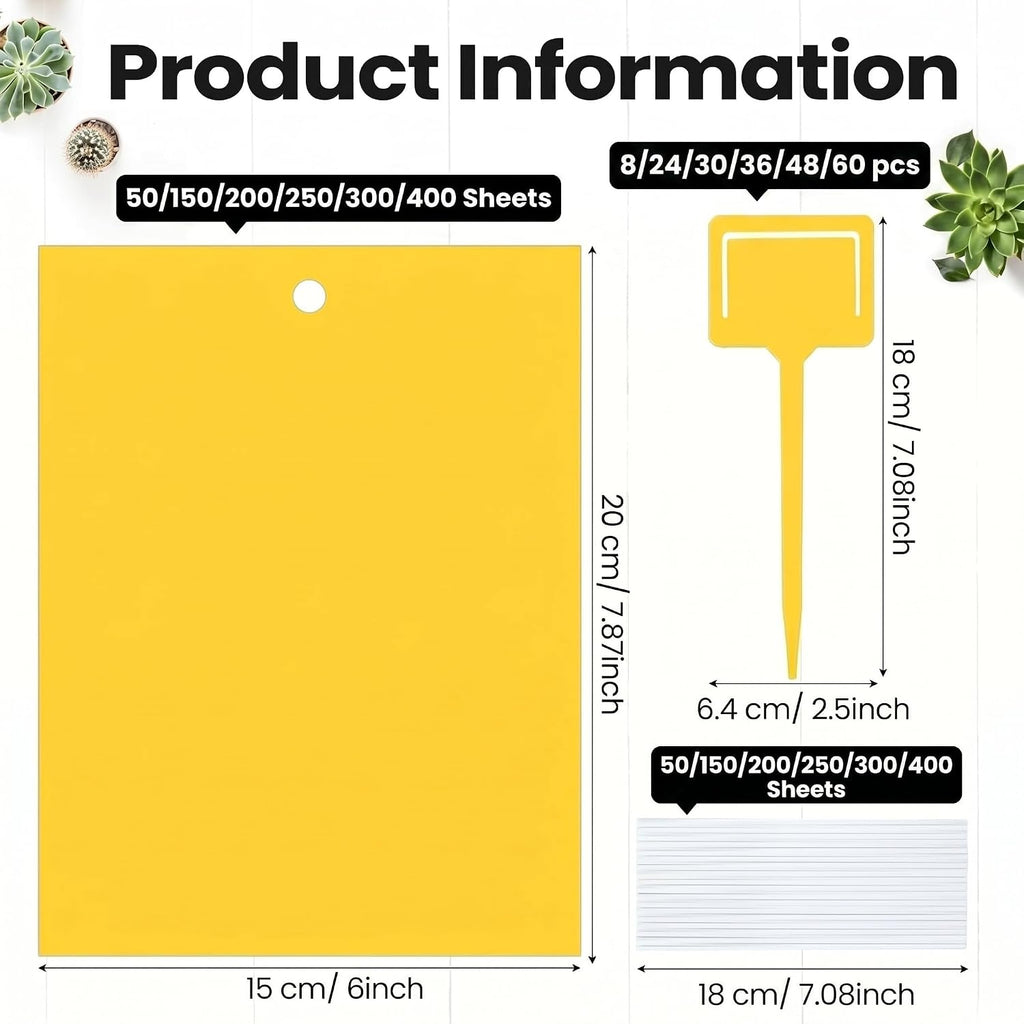 Qualirey 150 Pcs 6 x 8 in Yellow Sticky Traps for Gnats Plant Insect Trap | Dual Sided Strong Sticky, Fungus Fruit