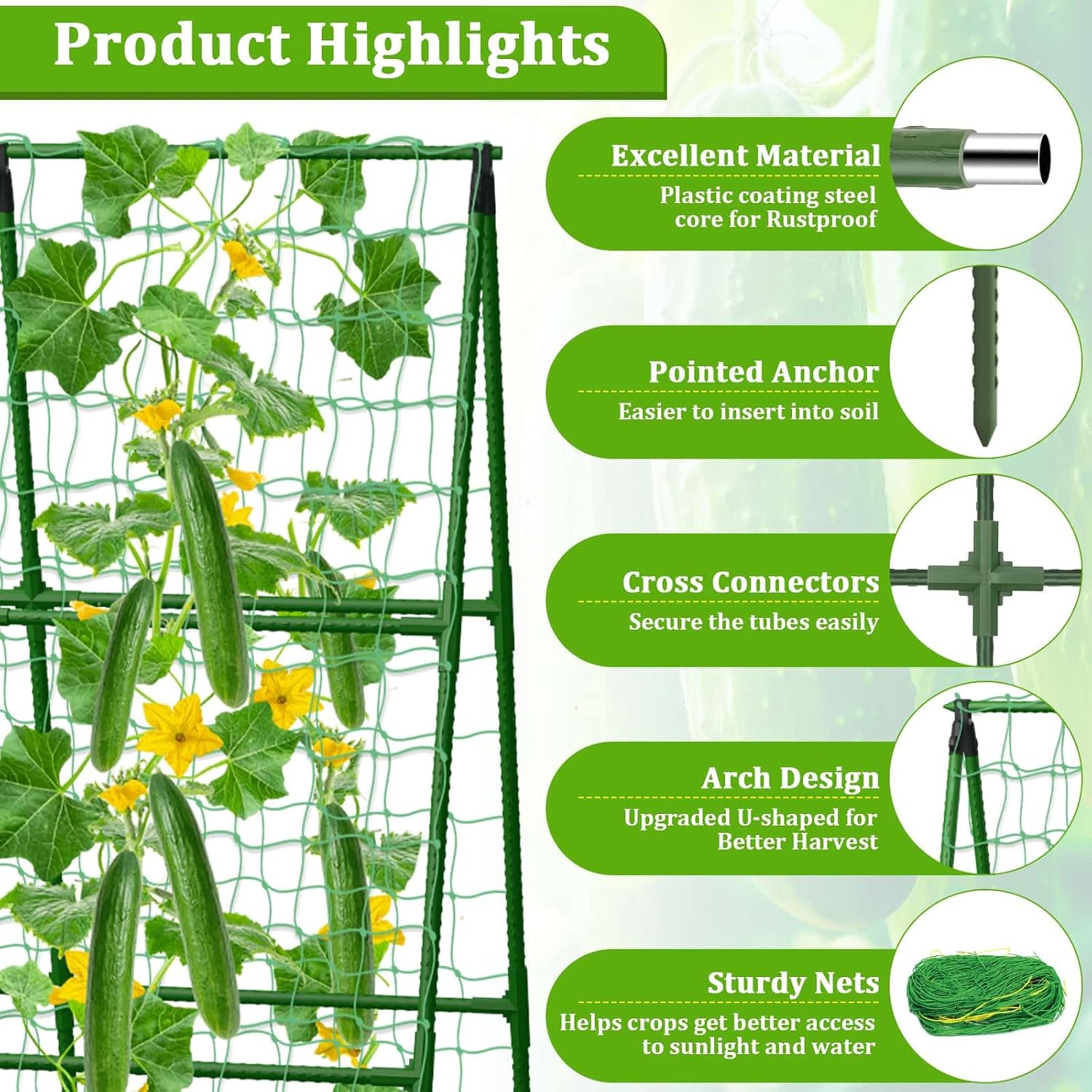 Cucumber Trellis with Grow Bag, 50 x 36 Inches Reusable Garden Vegetable Trellis with Fabric Raised Bed, Climbing Net