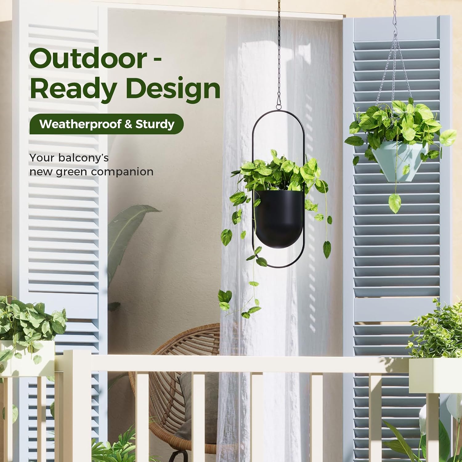 Bamworld Black Hanging Planters for Indoor Outdoor Plants Metal Hanging Pot | 5.5 Inch Modern Hanging Baskets, Window