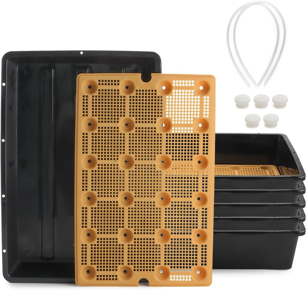 5 Pack Nursery Pots Trays with Removable Mesh Drainage Mat, Plastic Seed Starter Trays (17"x12"x3.5") with Drainage