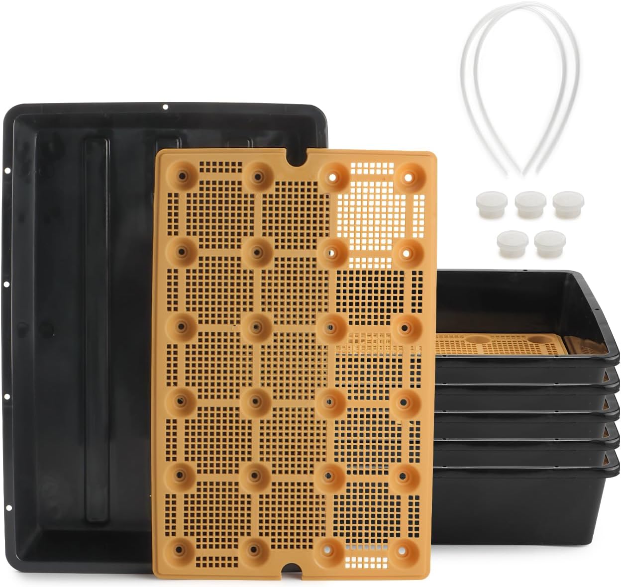 5 Pack Nursery Pots Trays with Removable Mesh Drainage Mat, Plastic Seed Starter Trays (17"x12"x3.5") with Drainage