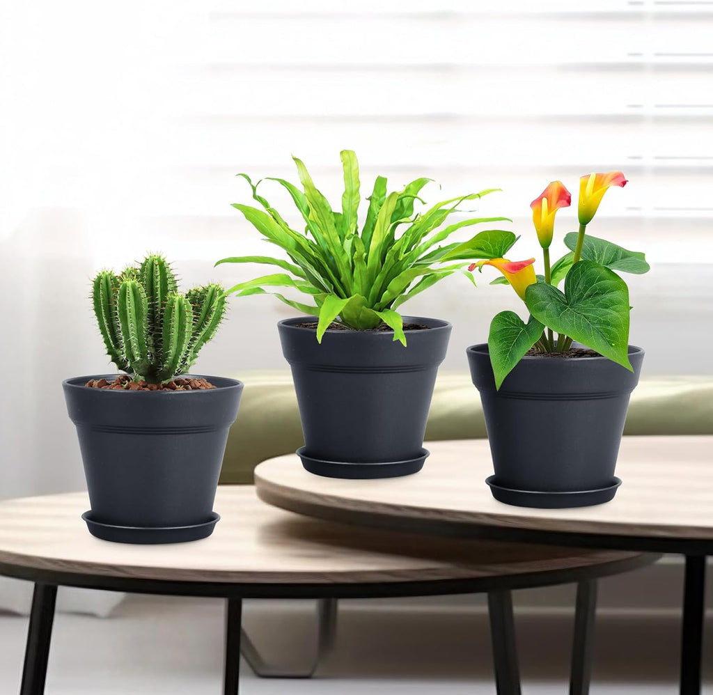 Meowell 6 inch Nursery Pots, 16 Pack Plastic Plant Pots for Indoor Outdoor Plants, Flower Pots with Drainage Holes and